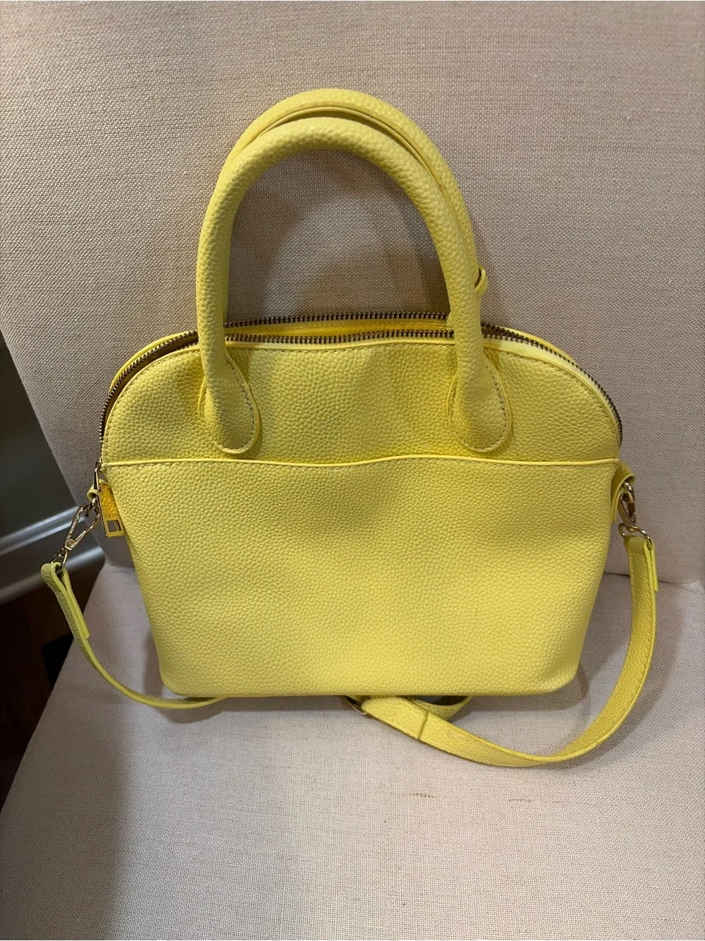 bebe Lemon Yellow Dome Satchel with Crossbody Strap